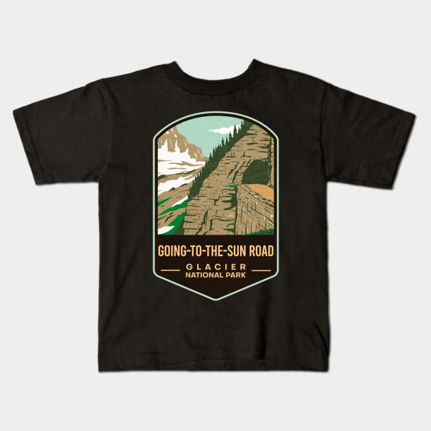 Going-To-The-Sun Road Glacier National Park Kids T-Shirt by JordanHolmes